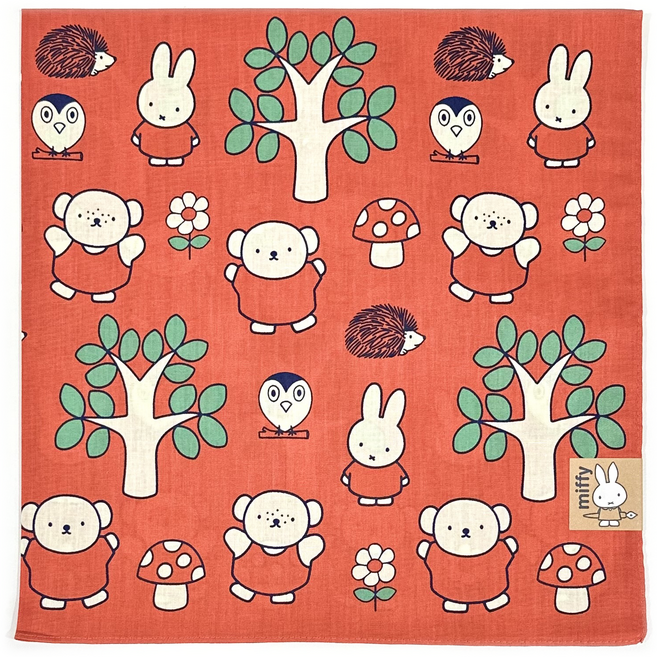 미피 손수건 나염 숲속 친구들 52cm 라지 귀여운 순면 토끼 캐릭터 일본손수건 무료 고급손수건케이스