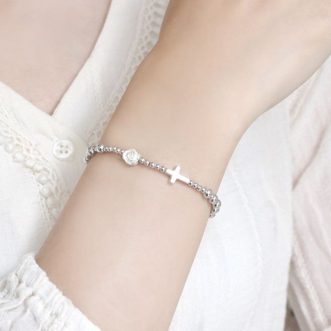 은볼 장미 묵주팔찌 925