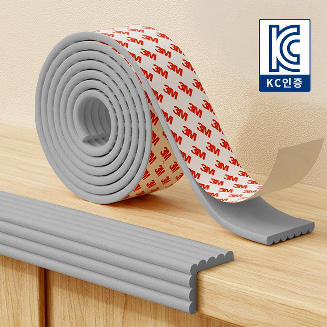 MZ생활 넓은 쿠션 모서리보호대 W형 안전가드 3M테이프 일체형 풀접착 코너보호대 KC인증 아기보호 기둥 책상다리 보호대, 1개, 그레이