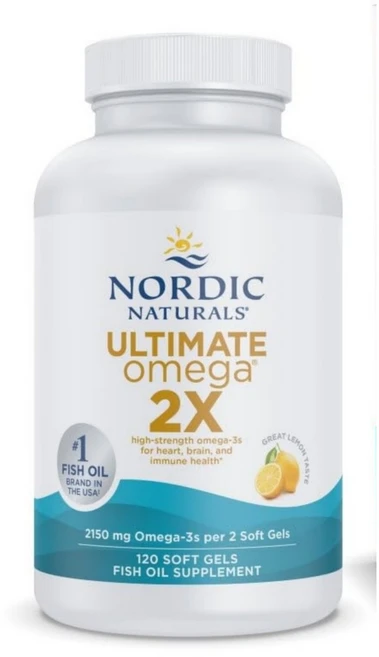 Nordic Naturals Ultimate Omega 2X Lemon 노르딕네츄럴스 2배 얼티메이트 오메가3 1075mg EPA DHA 함유 레몬 맛 120정, 1개 - 쿠팡