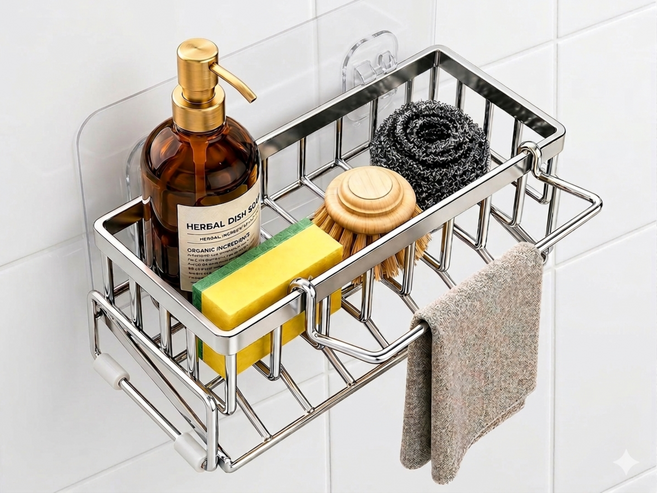 은빛싹싹 4세대 올스텐 자동물빠짐 수세미 거치대, 은색, 1개