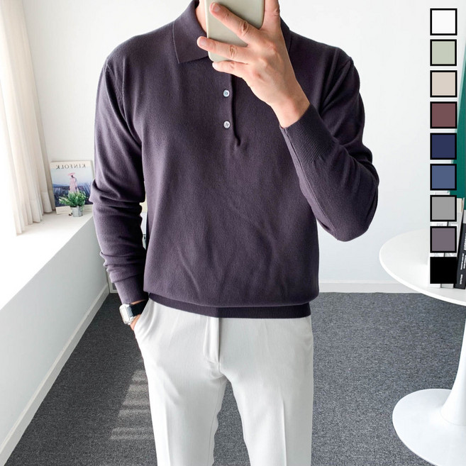 놈시크 남자 카라 니트 부드러운 캐시미어 스판 스웨터