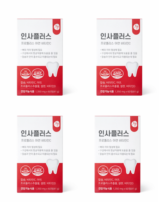 올바른건강식품 인사플러스 프로폴리스 아연 비타민C, 60정, 4개