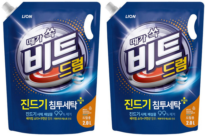 비트 때가쏙 진드기 드럼용 액상세제 리필, 2L, 2개