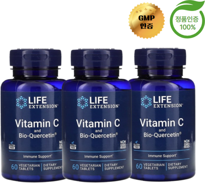 2+1 라이프 익스텐션 비타민C 및 바이오 퀘르세틴 60정, 3개