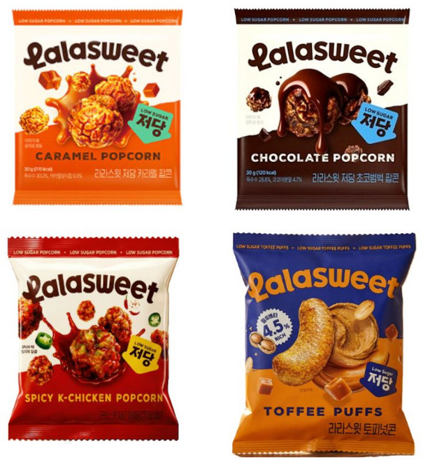 라라스윗 저당 토피넛콘 35g + 저당팝콘30g 3종(카라멜 초코 닭강정), 3세트, 125g