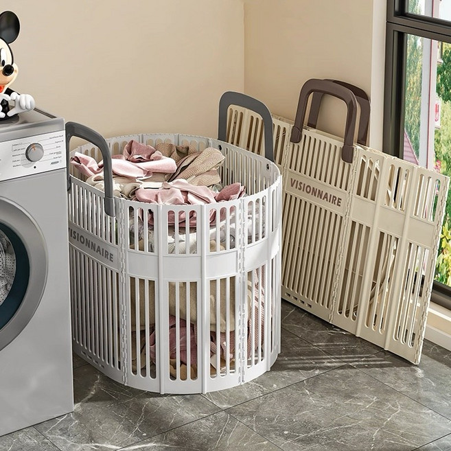 올해브 대용량 접이식 빨래바구니 다용도 손잡이, 화이트