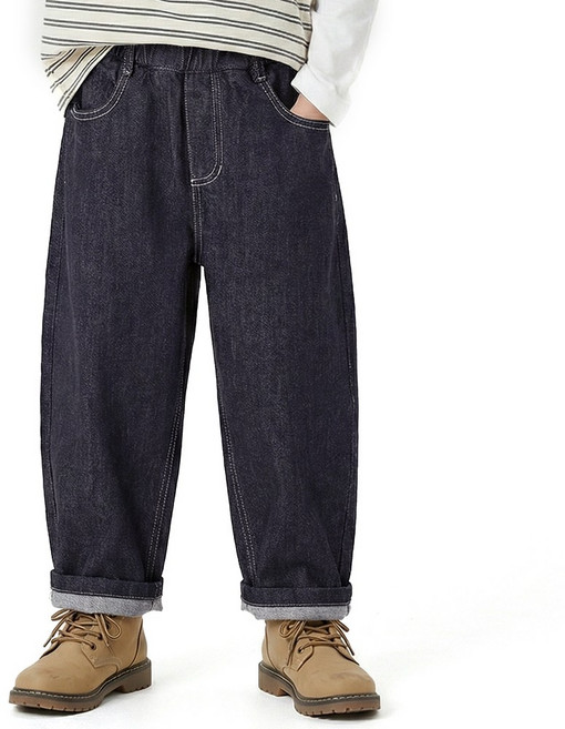 민트스쿨 아동용 배럴핏 청바지 남녀공용 데님 키즈 초등학생 데님팬츠 아동 밴딩청바지