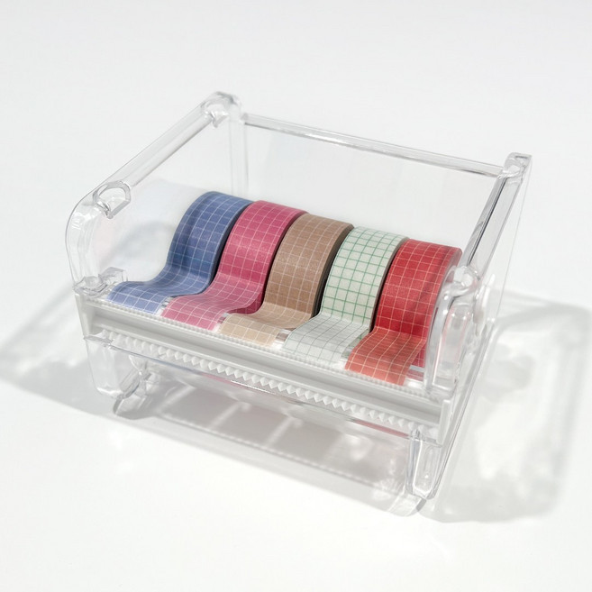 푸꾸푸꾸 마스킹 테이프 커터기 적층형 투명 마테 보관함, 1개, 투명(화이트)