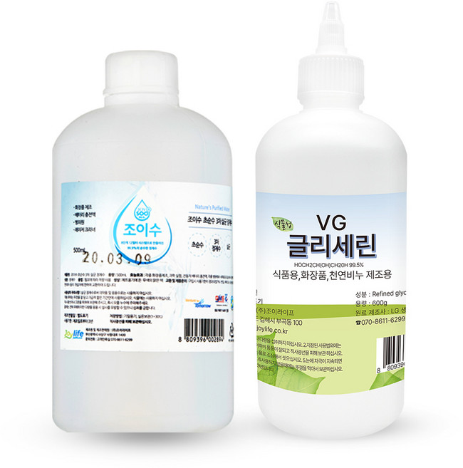 조이수 초순수 3차 정제수 500ml + 식물성 글리세린 VG 600g 세트, 1개