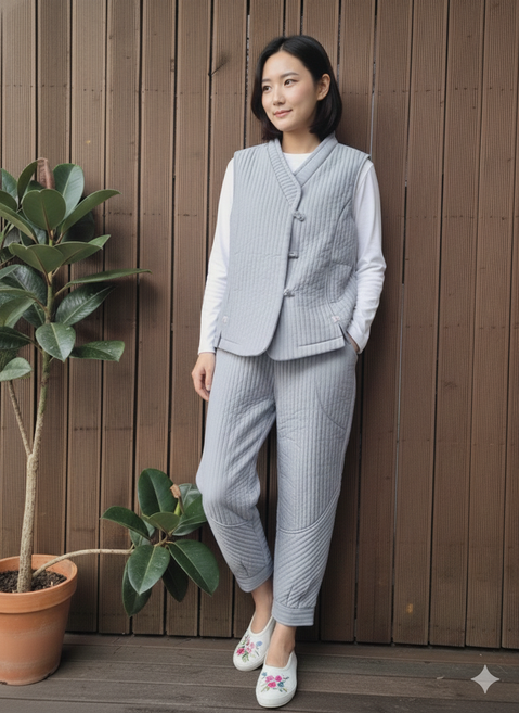 대신승복 누비 기모조끼바지 겨울옷 물실크 조끼바지 편한옷 승복 법복 절에갈때 입는옷 절복