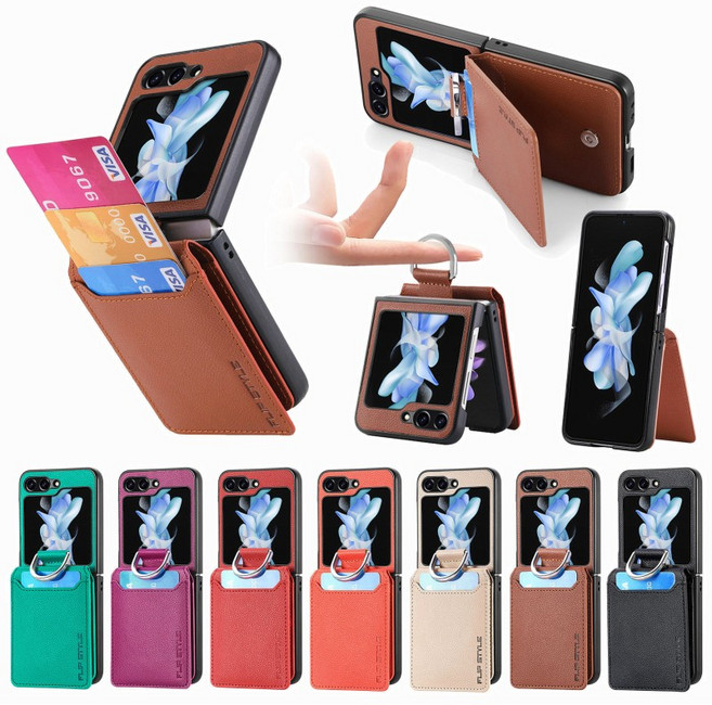 갤럭시z플립 5 6 카드 수납 지갑형 핑거 링 가죽 케이스