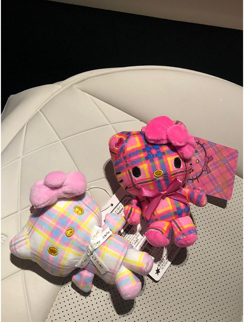 정품 키티 체크 키링 10cm 2종 키치 키링 가방꾸미기, 1개, 연핑크