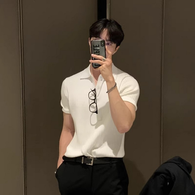 남자 여름 티셔츠 데일리룩 루즈핏 빅사이즈 구김없는 머슬핏 반팔 니트 카라 티셔츠