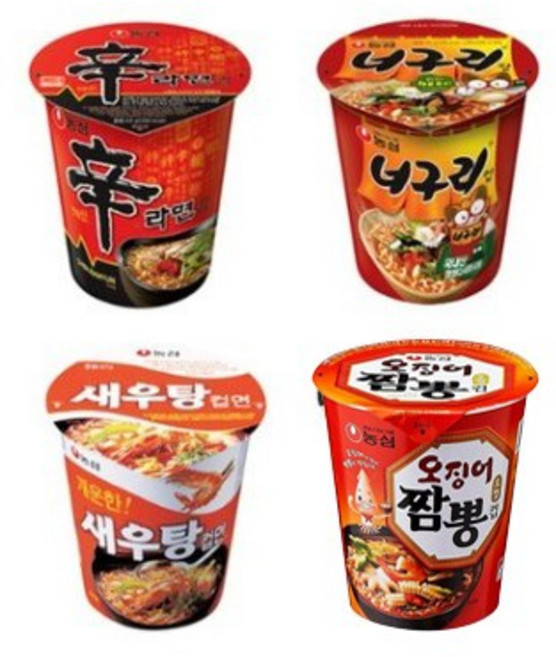 농심 소컵 컵라면 작은컵 세트 모음 4종세트 총 16개 신오새너 (신라면x4+오징어짬뽕x4+새우탕x4+너구리x4), 1팩