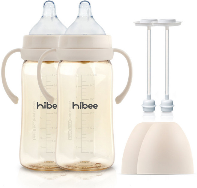 하이비 PPSU 배앓이방지 자기주도 셀프수유 젖병 트윈팩 몽글 3초젖병, 샌드, L(6개월이상), 270ml, 1세트