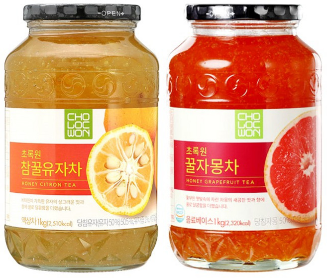 초록원 참꿀유자차 +꿀자몽차 (2kg), 2kg, 1개입