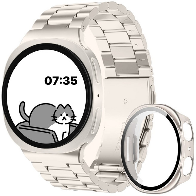 아이비온 갤럭시워치 메탈 스트랩 40 44 mm + 케이스 세트, 스타라이트