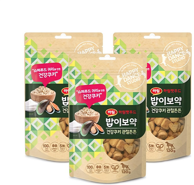 하림펫푸드밥이보약 강아지 건강쿠키 간식, 관절튼튼, 120g, 3개
