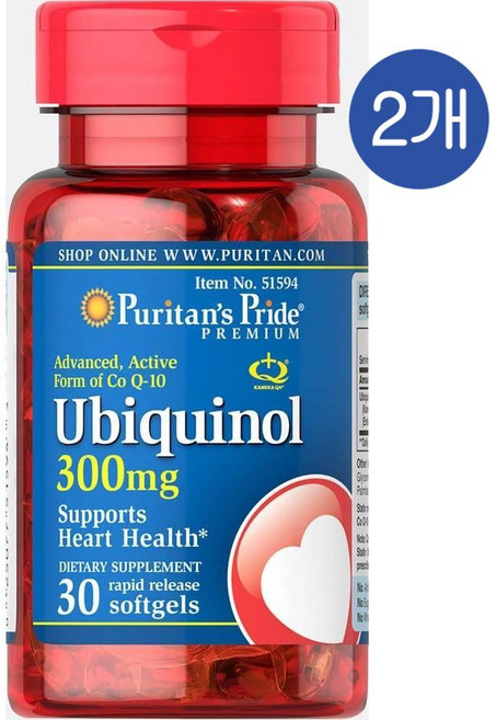 퓨리탄스프라이드 유비퀴놀 300mg 코큐텐 소프트젤 Puritans Pride Ubiquinol, 알약/캡슐, 30정, 2개