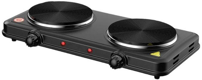 탁상용 2구 전기 핫플레이트 (찜 끓이기 볶음 요리 가능), 더블 버너, 검은색