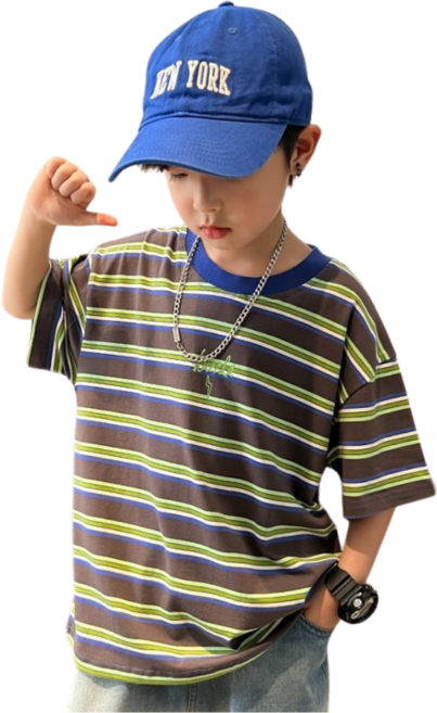 삐삐네옷가게 남아 아동 컬러풀 단가라 반팔 티셔츠