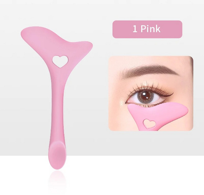 마스카라 올인원 메이크업 스텐실 도구 - 날개형 아이라이너 가이드 가드 립스틱 어플리케이터 재사용 가능 실리콘 정밀, [02] 분홍색