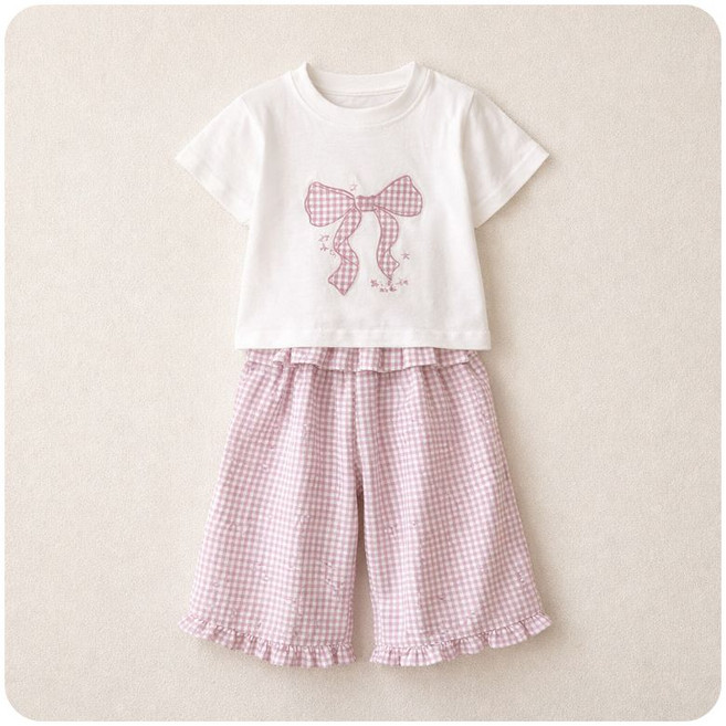 [하랑이네] 여아 스윗 체크 리본세트 100-140 키즈 주니어