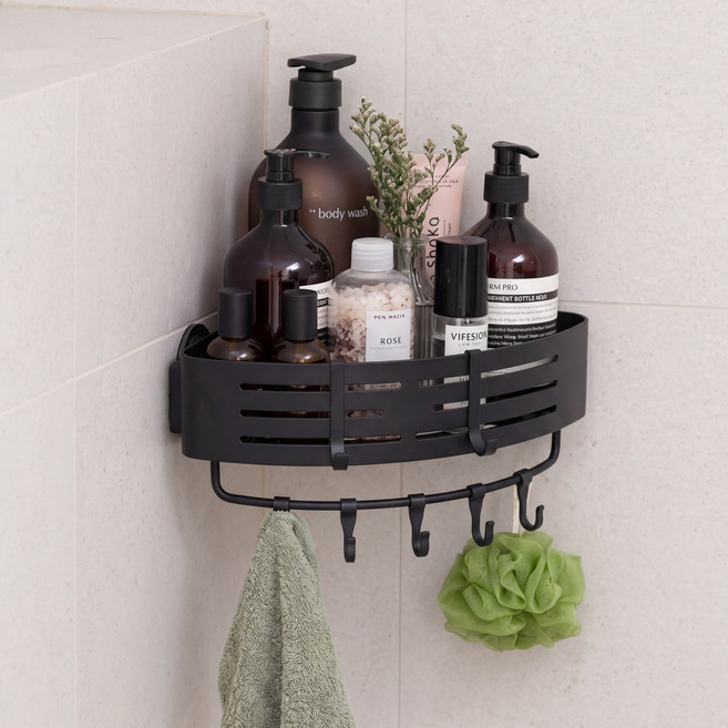 무타공 욕실선반 욕실 수건걸이 선반 흡착식 방수, 그레이, 1개