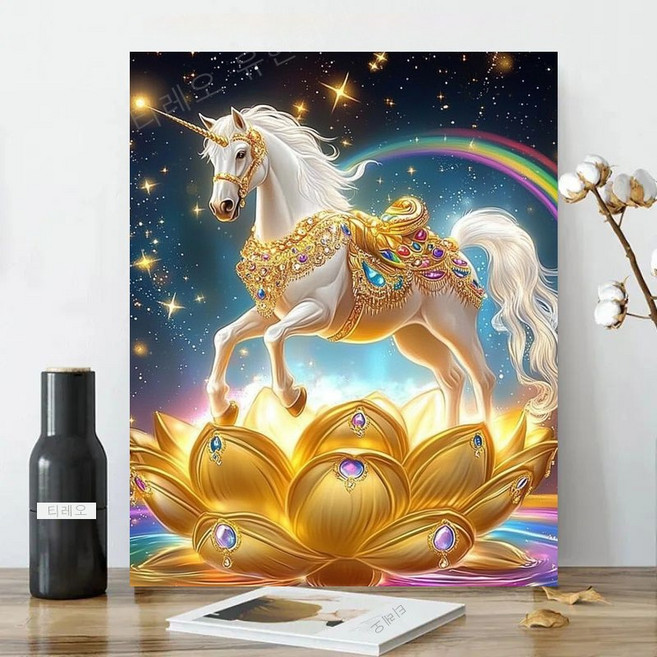 보석십자수 캔버스형 원형비즈십자수 DIY키트 40x50cm 3D 대형 선물용 재물 객실 풍수 인테리어, 1세트, 11 말 황금연꽃