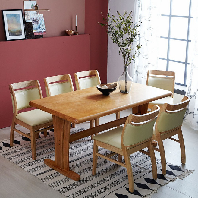 오츠카 쿠페 1600 우드슬랩 고무나무 원목 6인용 식탁세트/원목의자6개/방문설치, 일반의자 6, 내츄럴