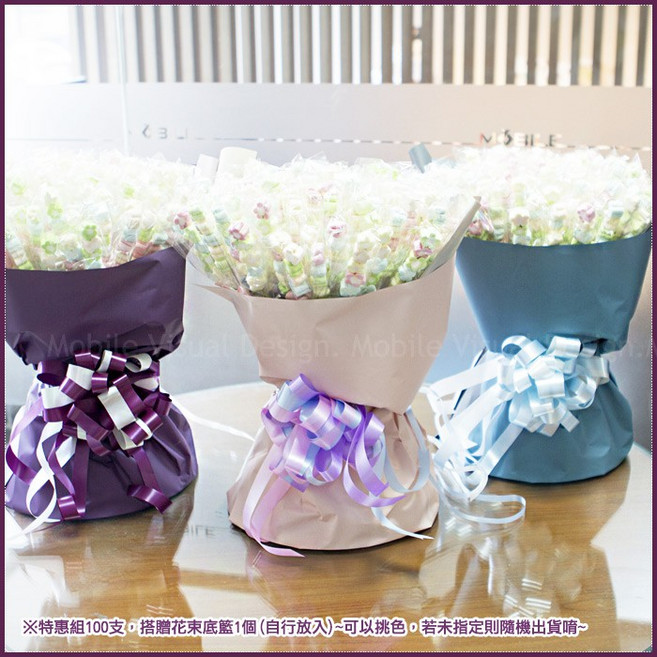 幸福朵朵 棉花糖串花束 100支裝, 100支棉花糖+粉色花束底籃, 1件