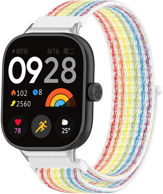 샤오미 레드미워치4 레드미워치5 나일론 스포츠 스트랩 미밴드8프로 호환, 화이트레인보우