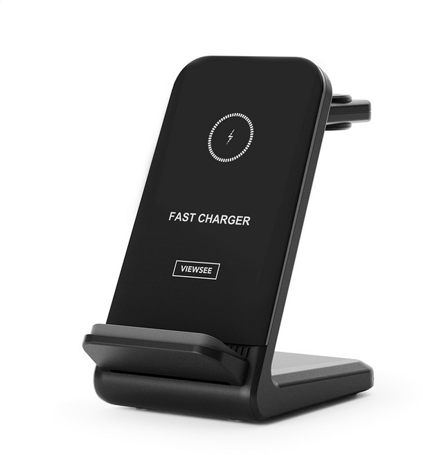 뷰씨 15W 3in1 고속 무선 충전기 거치대 애플워치 갤럭시워치 겸용, 블랙, 1개