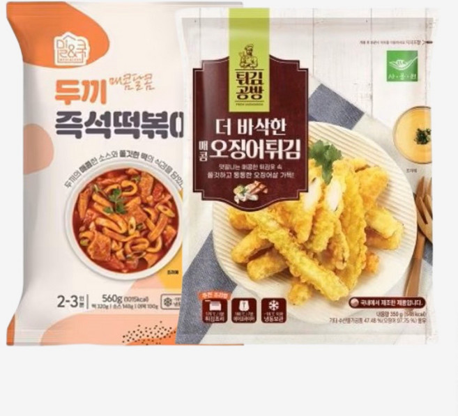 [당일 출고] 두끼 즉석 떡볶이(560g) 1팩 + 매콤 오징어 튀김(350g) 1팩, 560g, 1