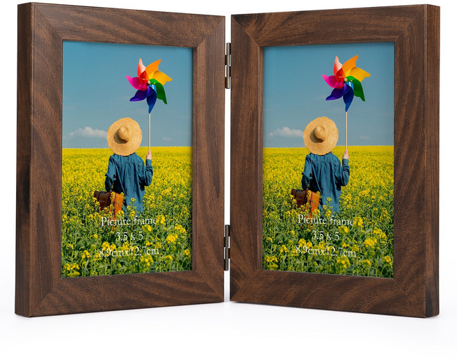 Olivet 인테리어 액자 벽걸이 탁상용 겸용 무타공 사진틀, 1개, 갈색