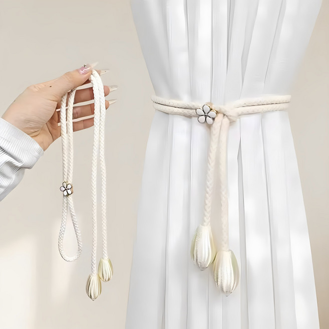 한현 커튼 클립 타이백 깔끔한 커튼 정리 진주 커튼 타이 2p, 2개, 베이지