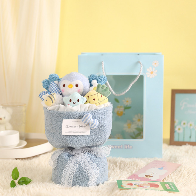 인형꽃다발 졸업식 꽃다발 수료식 꽃다발 콩쿨 발표회, 1개, 파랑