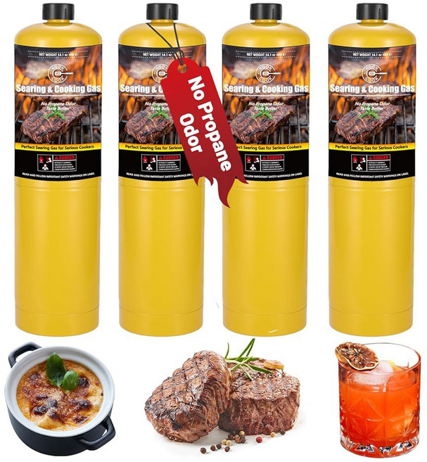 국쿡 14.1온스 4팩 키트 99.99% 고순도 99.99% 프로판보다 뜨거운 무취 요리용 시어링 캠핑 가스부터 브레이징 납땜 프로판 토치 헤드온 용접용 수비드까지