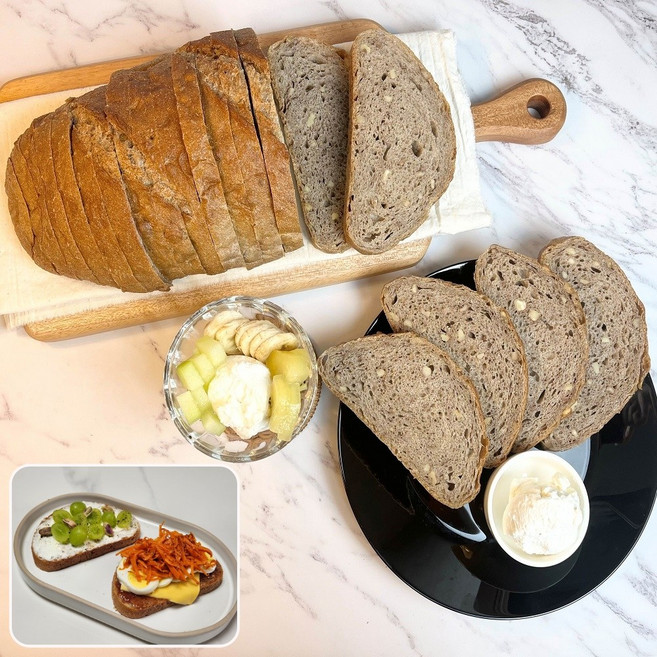 직스더브레드 뺑콩플레 호두 100% 통밀빵 오픈샌드위치용 설탕무첨가 비건 천연발효 저온숙성, 1kg, 1개