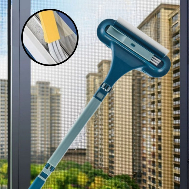 유통피아 3in1 방충망 창문 청소 솔 틈새 먼지 제거 스퀴지, 블루, 1개