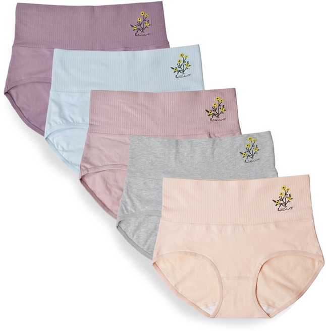 [5매 SET] 순면 100% 고웨이스트 여성 팬티 복부보정 엉덩이라인업 항균 자수 빅사이즈 데일리 속옷