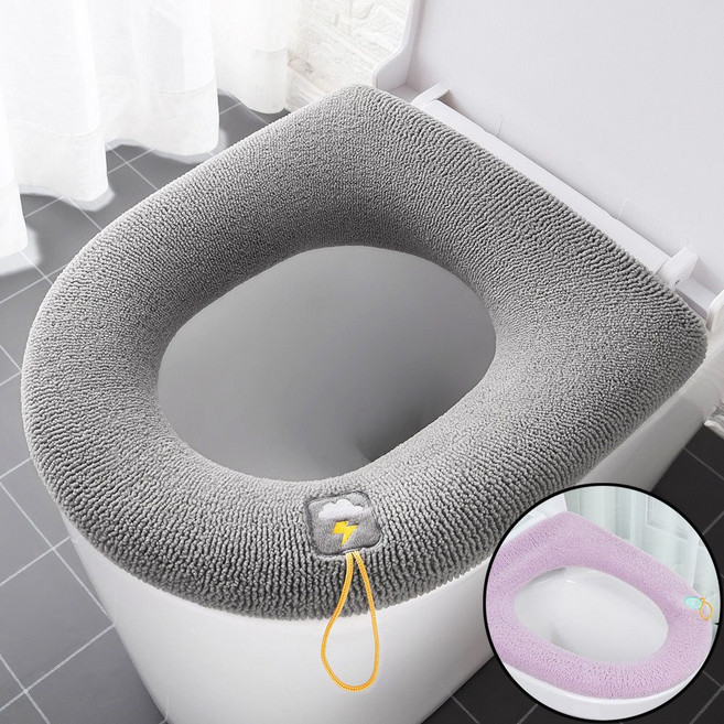 미즈코스 타올 변기 커버 시트 탈부착 워셔블 쿠션 양변기 패드 덮개, 1세트, 그레이+핑크