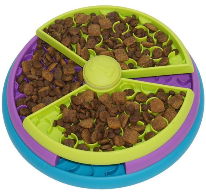 寵物三層慢食碗 趣味益智旋轉防噎食, 1個, 紫綠藍三層【直徑26cm】益智防噎食品級安全材質-精心呵護