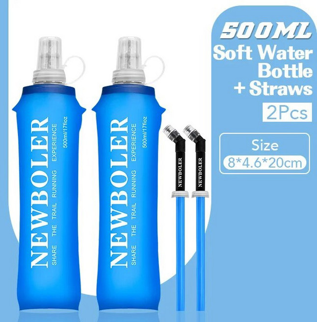 NEWBOLER 250ml 물병 TPU 접이식 소프트 플라스크 스포츠 워터 가방 러닝 캠핑, 01 500ml and Straws2pcs