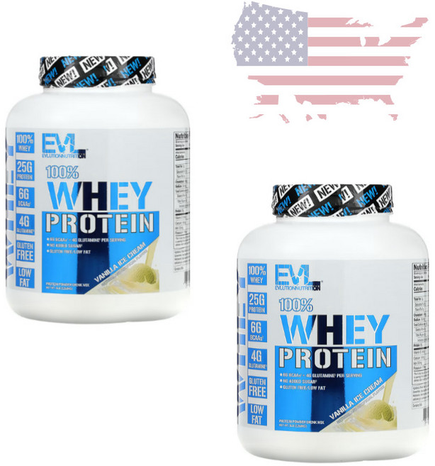 EVL UTIONNUTRITION 100% 유청 단백질 바닐라맛 2268kg 1+1, 2.268kg, 2개