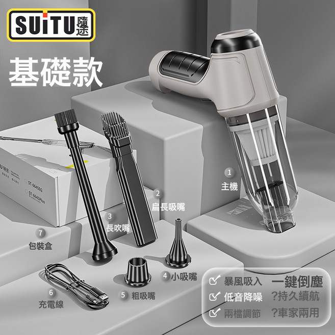 車載無線吸塵器多功能強力吹吸家用小型抽氣手持式大功率吹塵器, 如圖, 基礎款灰白色*USB充電插口*12000pa*2節*2000