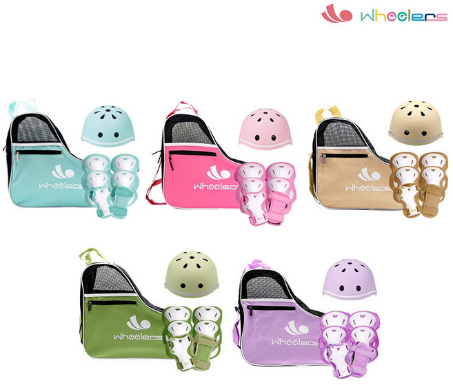 아동 어린이 스마트 인라인 스케이트보드 자전거 헬멧+보호대+가방, 민트 세트