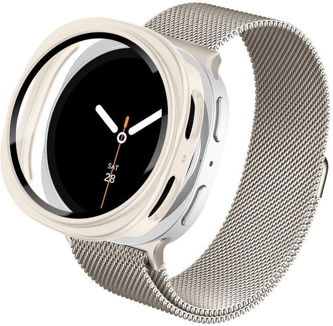 갤럭시워치 호환 밀레니즈 루프 밴드 메탈 스트랩+ 풀커버 보호 케이스 40mm 44mm, 스타라이트