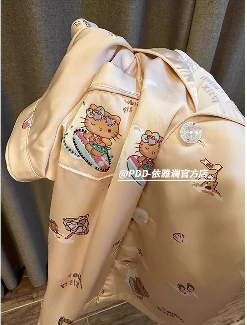 韓版冰絲短袖睡衣 女夏季蕾絲花邊家居服套裝 大碼甜美愛心印花